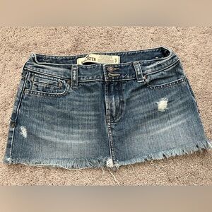 Hollister Distressed Blue Denim Mini Skirt with Frayed Hem